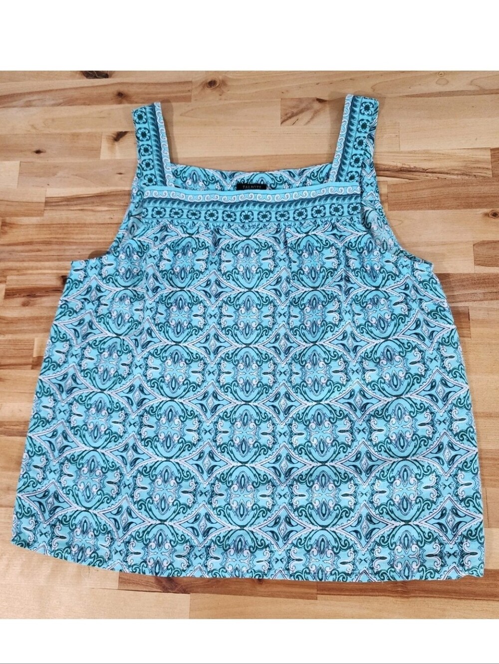 Talbots Petite 100% Linen Tank Top Blouse Small Petite SP Blue Square Neck Boho